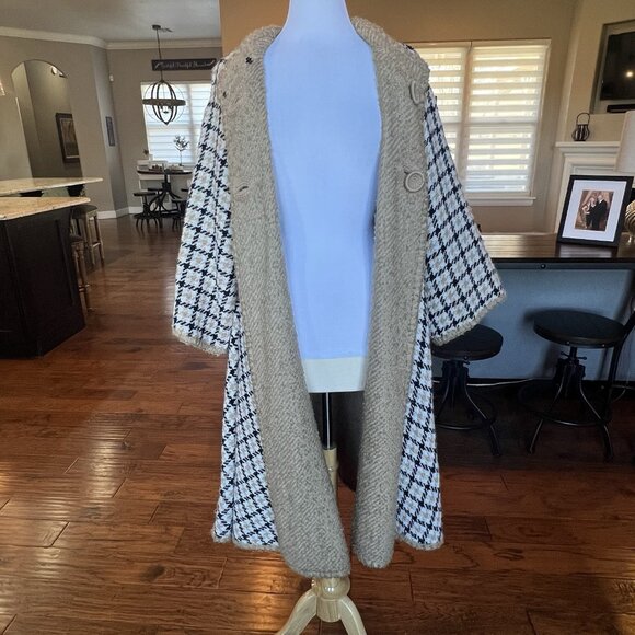 Vtg 60's Cape Reversible Wrap Coat Scarf Jacket Coat One Size S M L XL Check - Picture 15 of 16